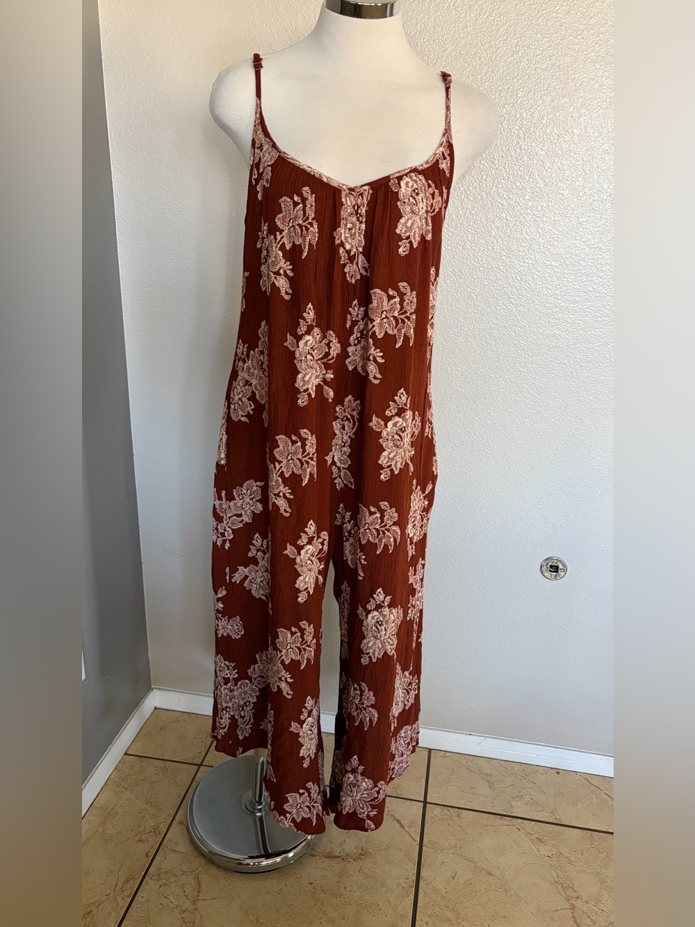 Socialite Rust Floral Wide-Leg Sleeveless Jumpsuit